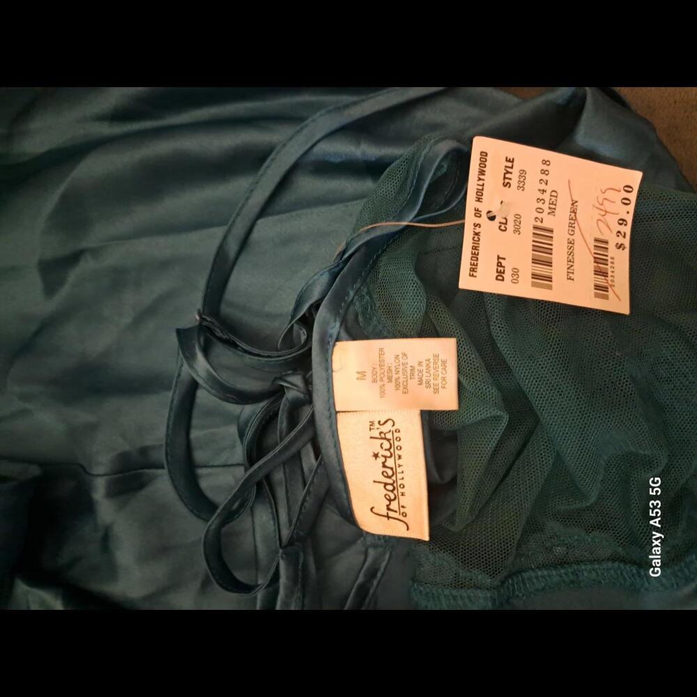 Frederick's of Hollywood Finesse Green Satin Chemise - Medium - Picture 3 of 3